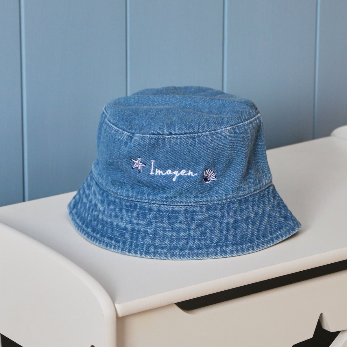 Personalised Seashell Denim Bucket Hat