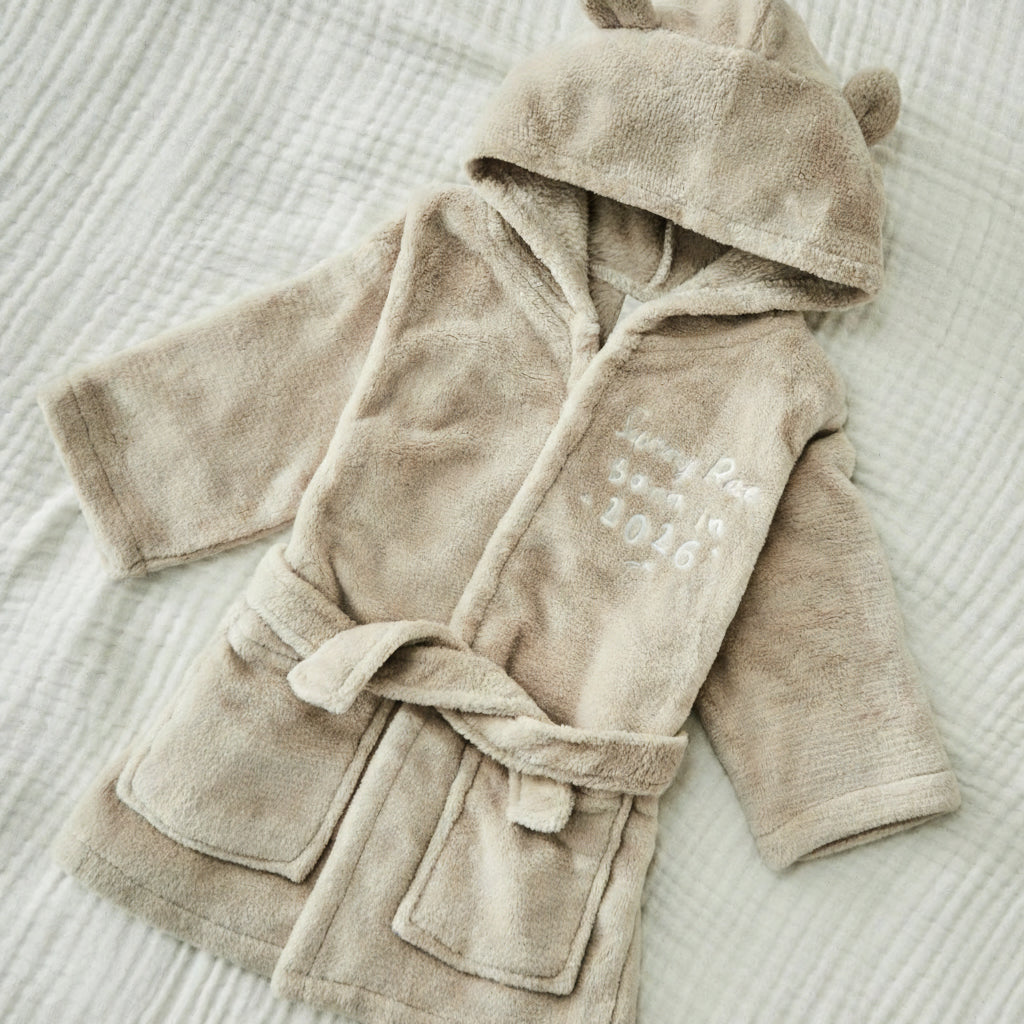 Personalised Oatmeal Born In 2026 Fleece Robe With Ears 