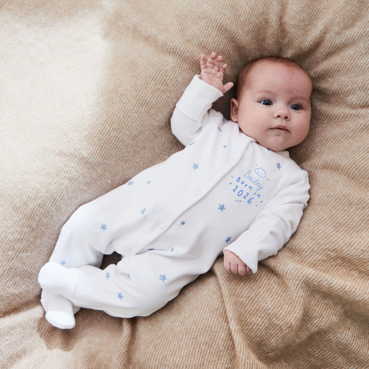 Personalised Born in 2026 Blue Star Design Sleepsuit