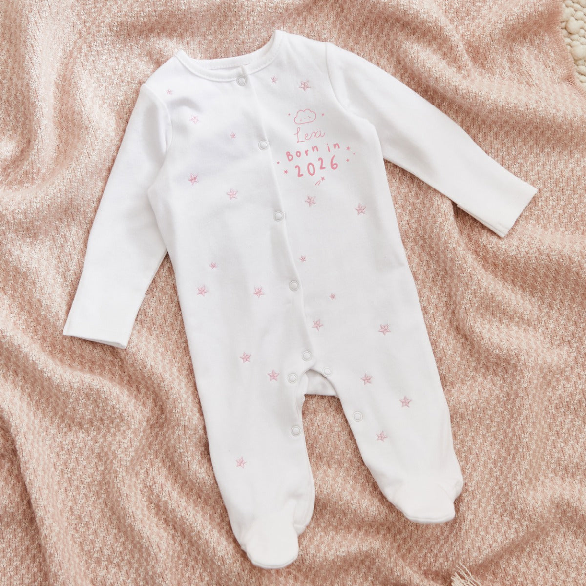 Personalised Born in 2026 Pink Star Design Sleepsuit