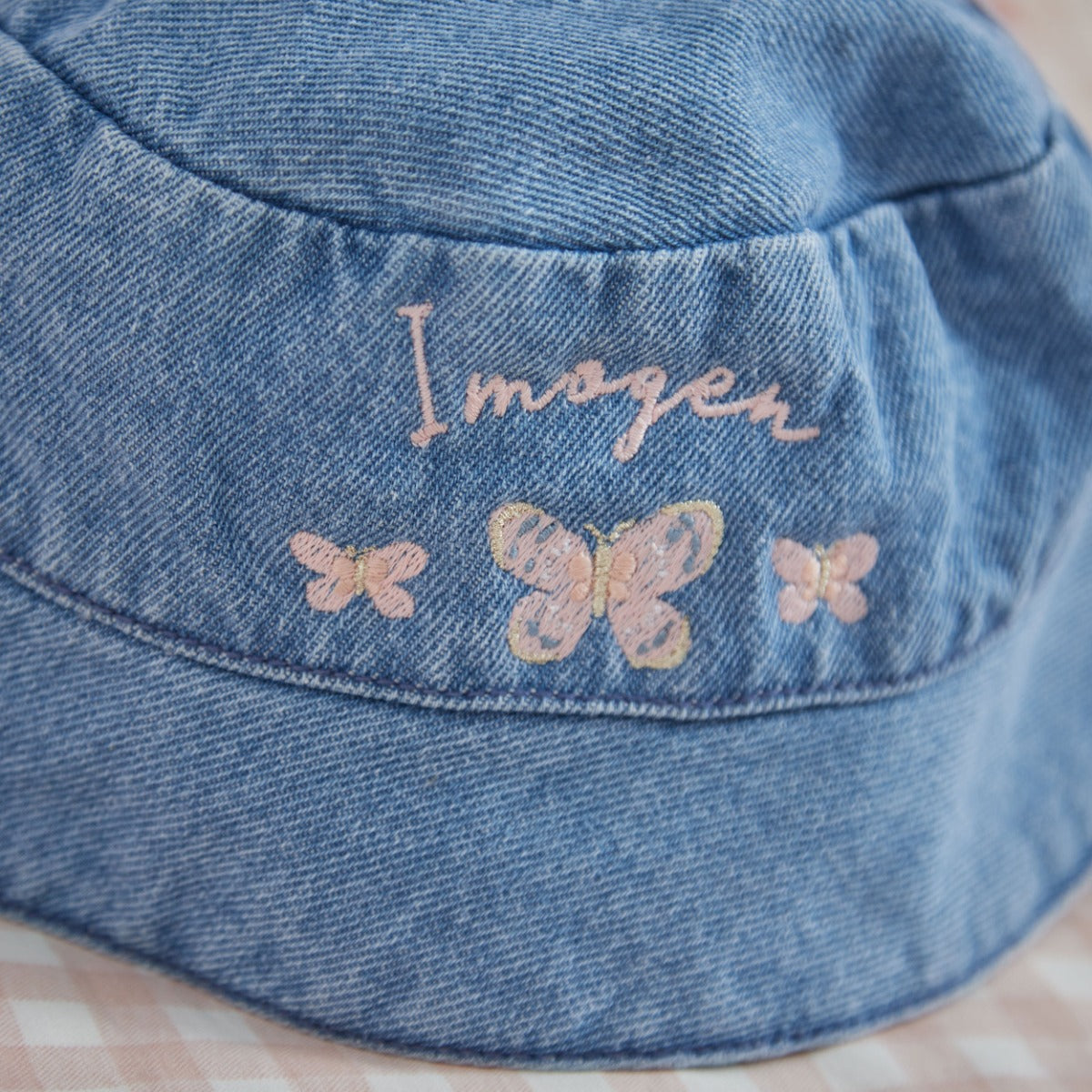 Personalised Garden Secrets Butterfly Denim Bucket Hat