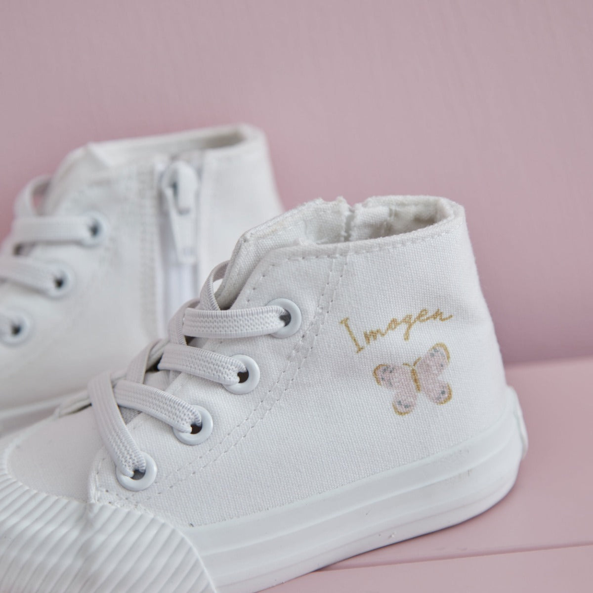 Personalised Pink Butterfly Kids Ivory High Tops