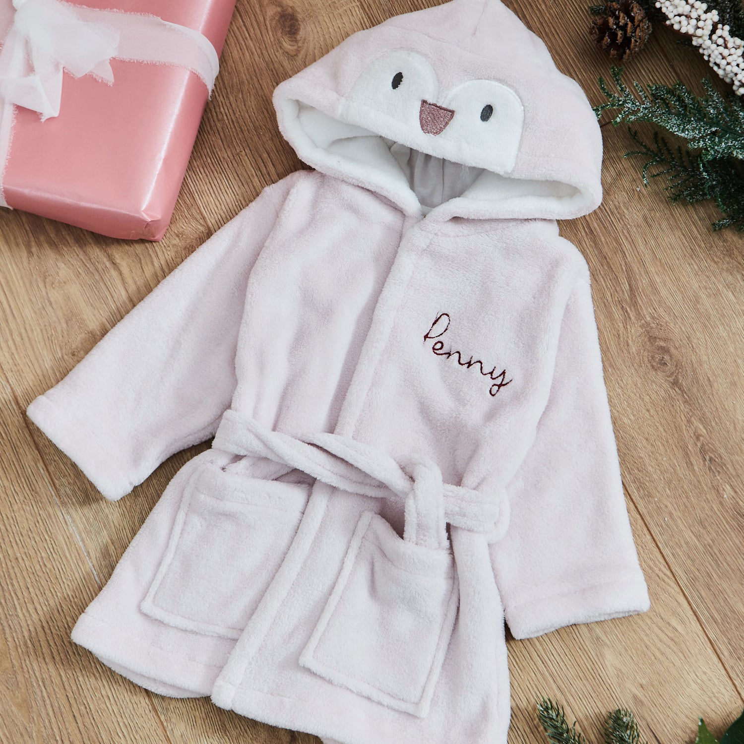 Personalised Pink Penguin Fleece Robe