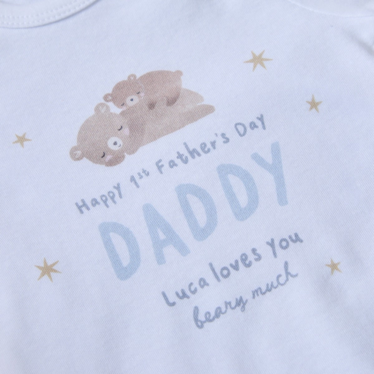 Personalised Father’s Day Baby Bear Bodysuit in White and Blue
