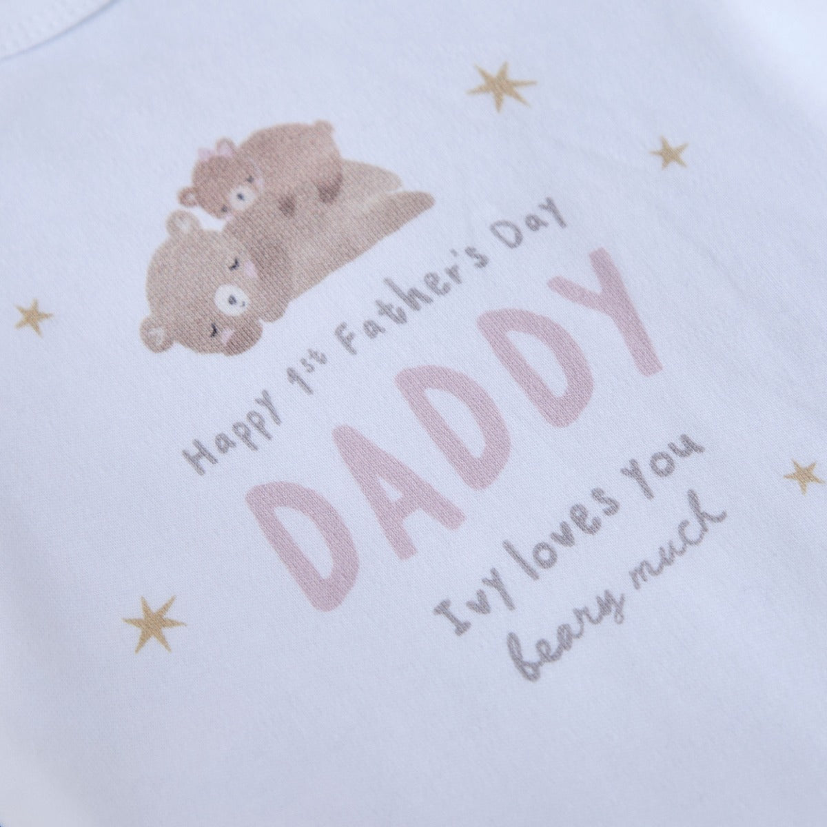 Personalised Father’s Day Baby Bear Bodysuit in White and Pink