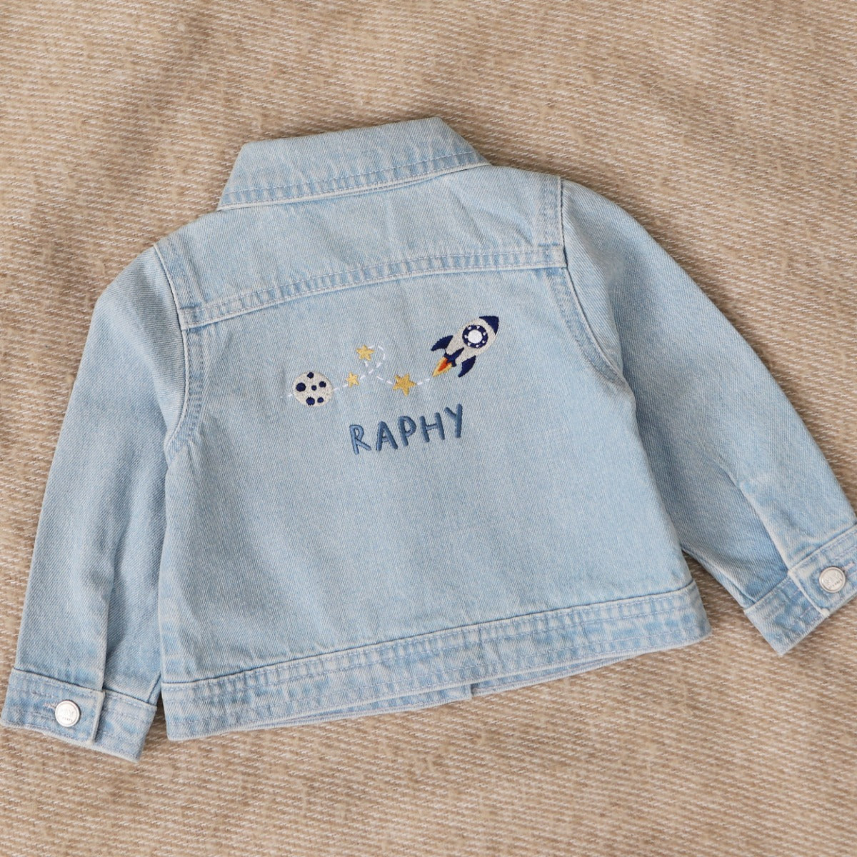 Personalised Rocket and Stars Stonewash Denim Jacket