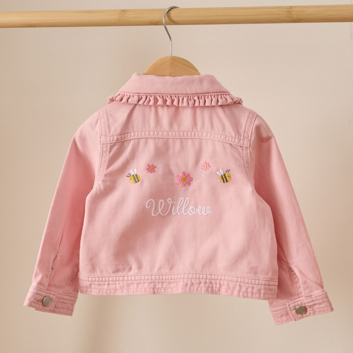 Personalised Bumblebee Pink Frill Denim Jacket