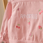 Personalised Red Fruit Pink Frill Denim Jacket