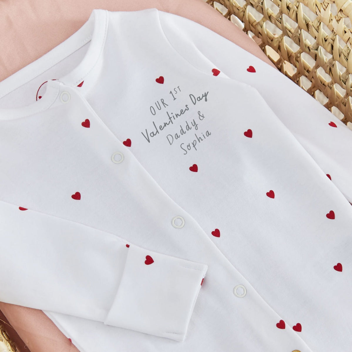 Personalised Our 1st Valentines Red Heart Sleepsuit