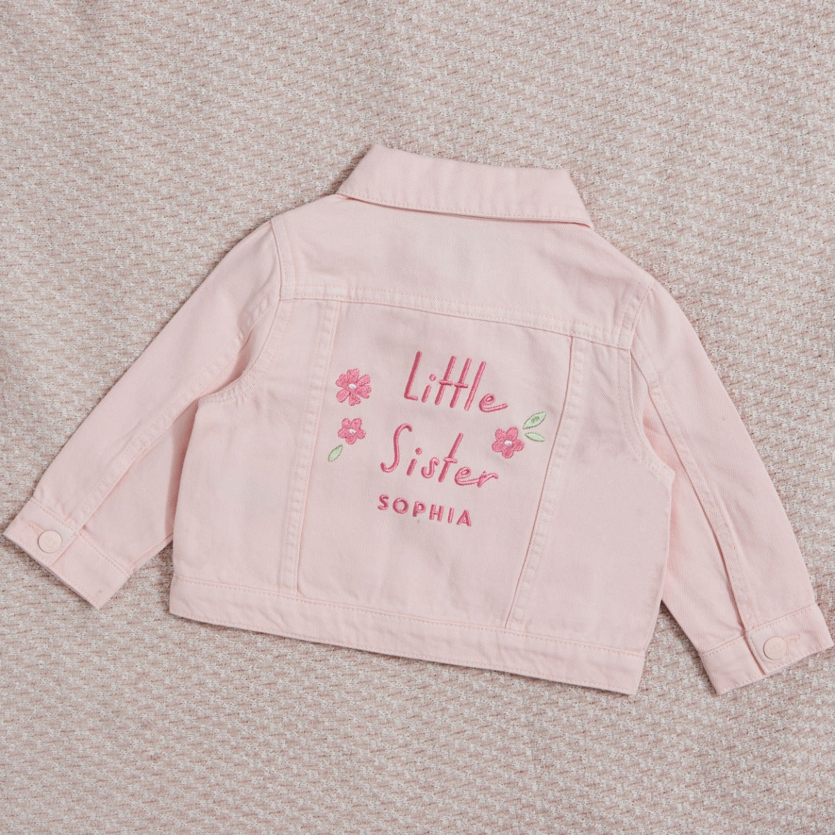 Personalised Little Sister Pink Denim Jacket 