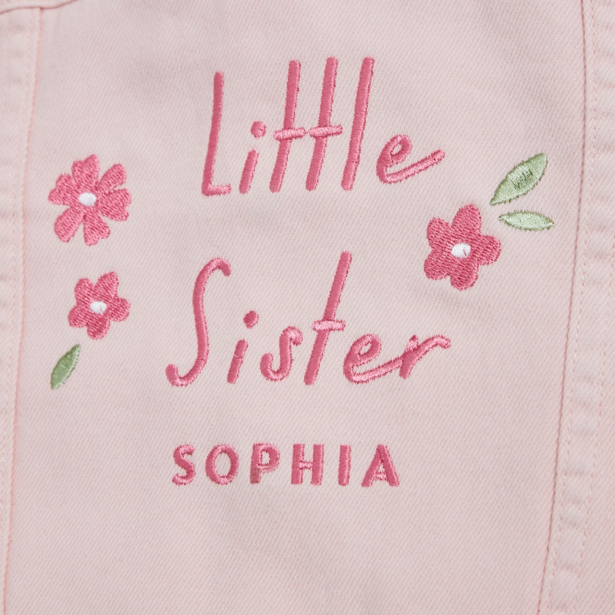 Personalised Little Sister Pink Denim Jacket 