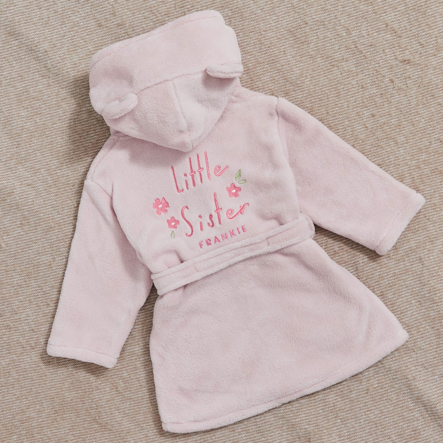 Personalised Little Sister Pink Fleece Robe