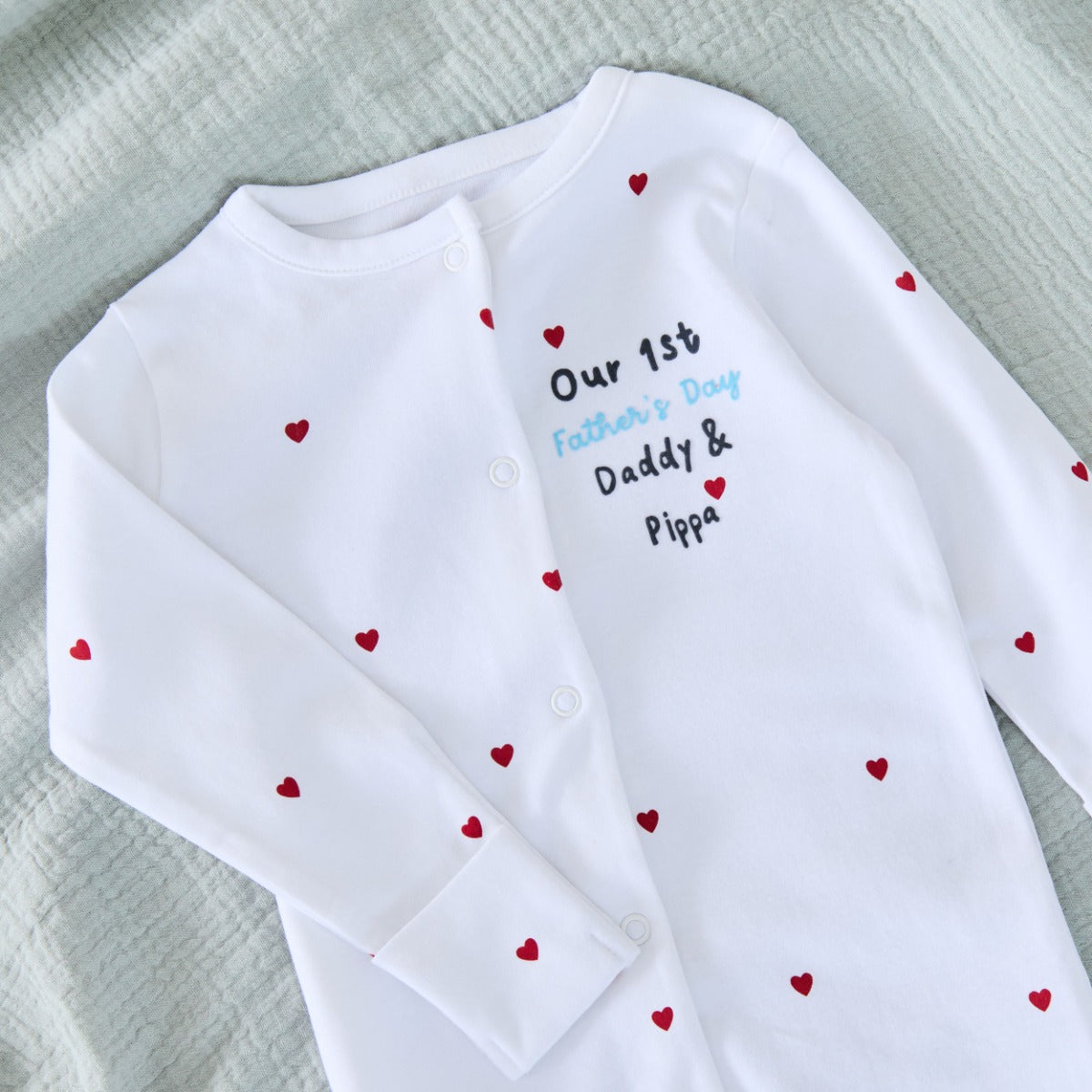 Personalised Our 1st Father's Day Red Heart Sleepsuit