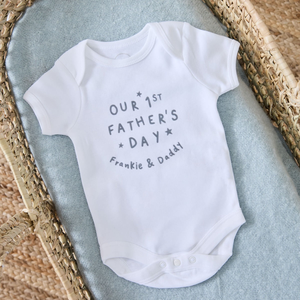 Personalised Our First Father's Day Grey Star White Bodysuit