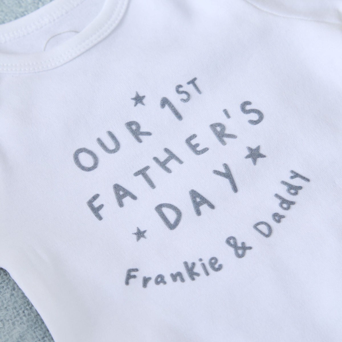Personalised Our First Father's Day Grey Star White Bodysuit