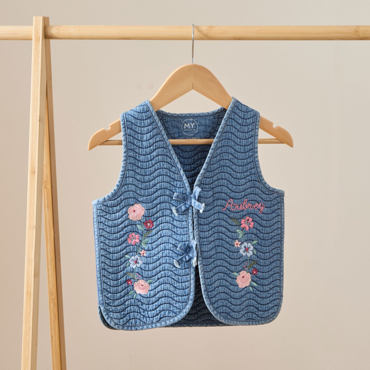 Personalised Front Floral Denim Gilet
