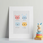 Personalised Furry Friends Children's Room Print Mount Board Only