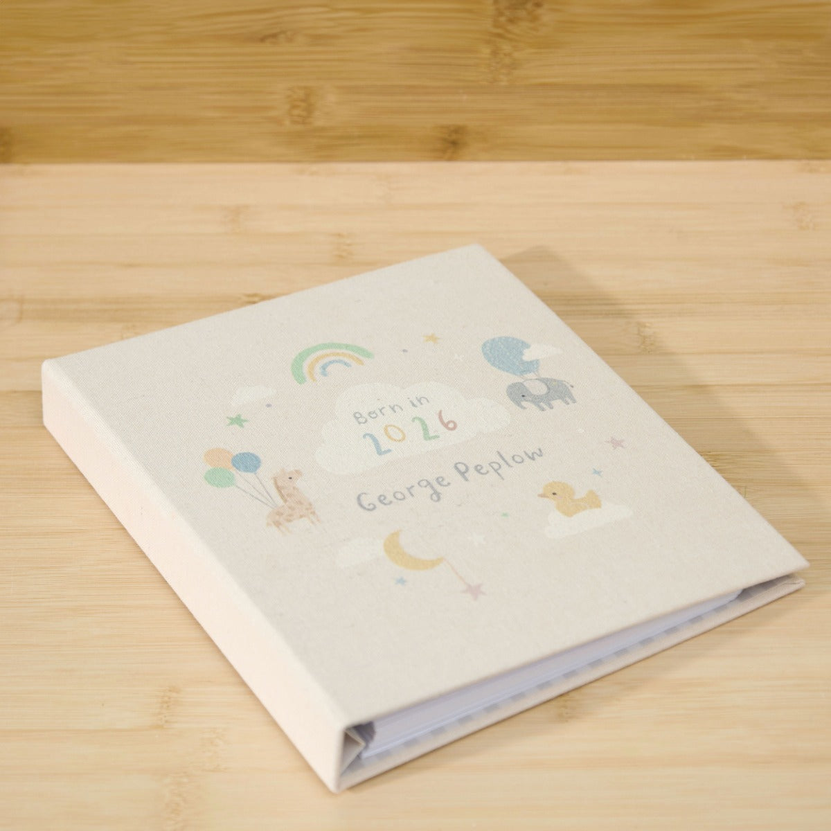 Personalised Born In 2026 Linen Baby Book 