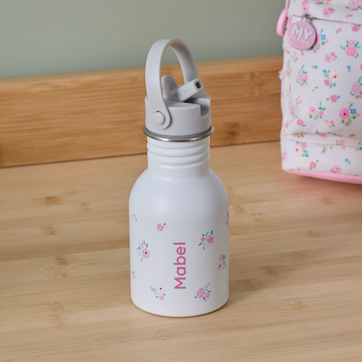 Personalised Ditsy Floral Print Neutral Bottle