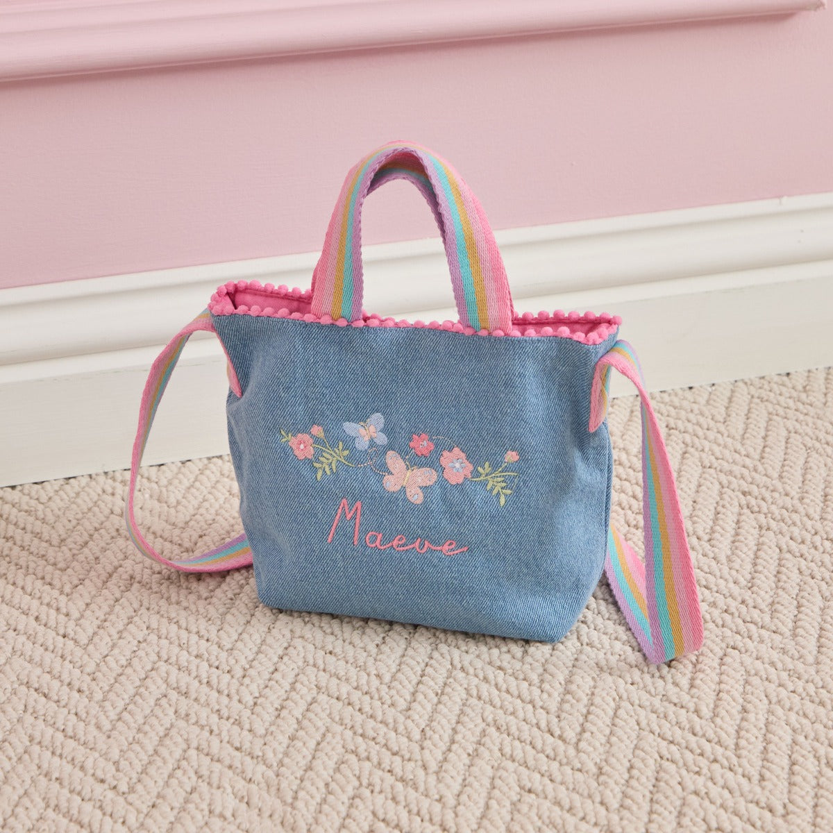 Personalised Garden Secrets Butterfly Denim Handbag