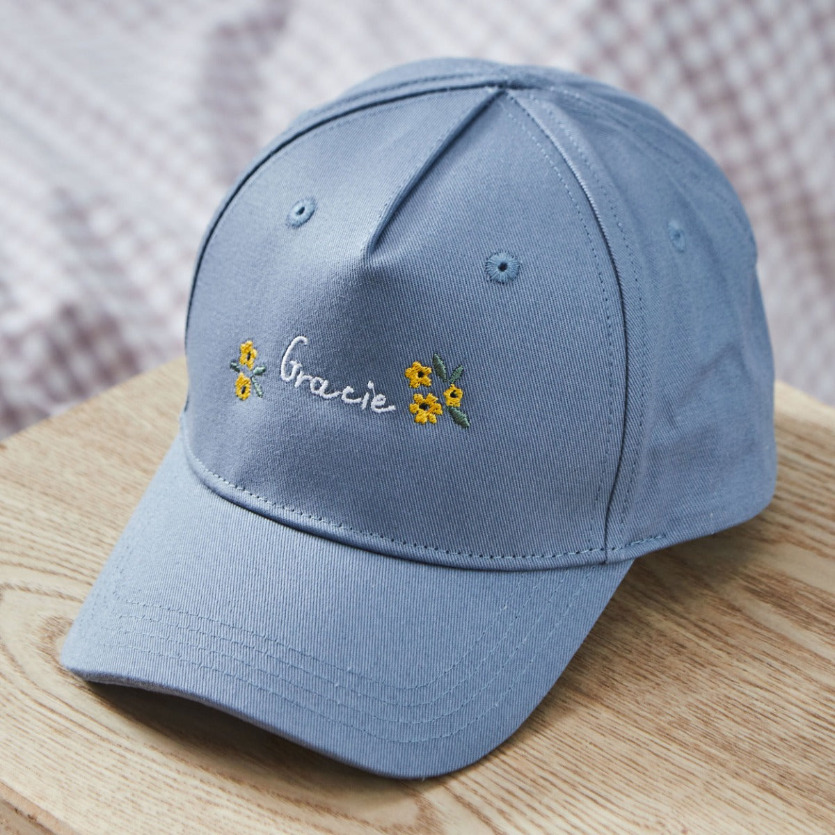 Personalised Yellow Floral Baseball Cap in Blue