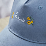 Personalised Yellow Floral Baseball Cap in Blue