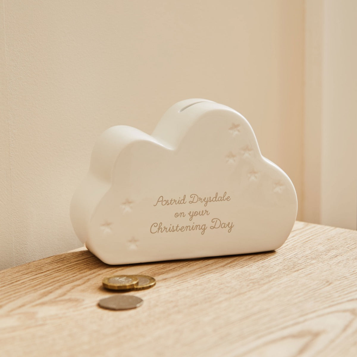 Personalised Ceramic Cloud Christening Money Box