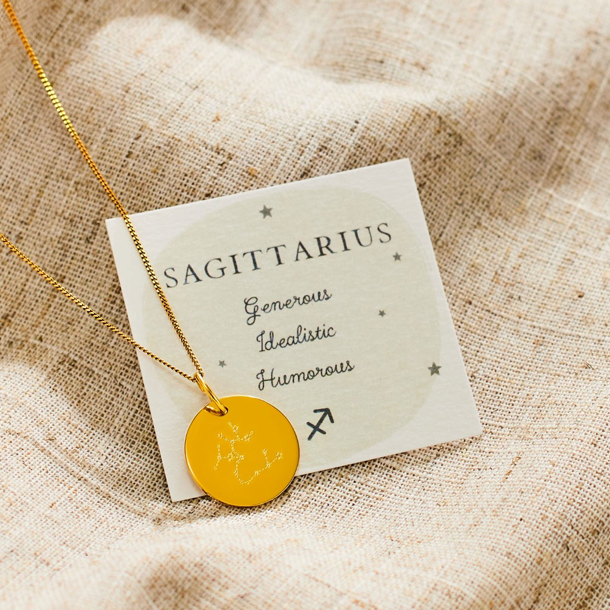 Personalised Gold Sagittarius Adults Necklace