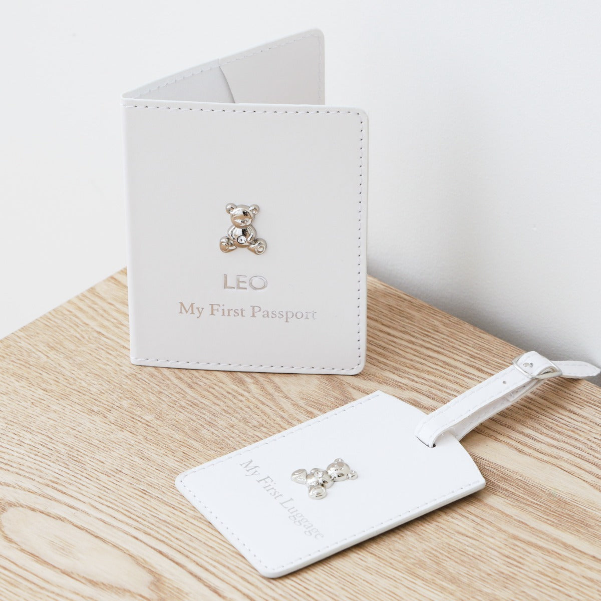 Personalised White Baby Passport Holder & Luggage Tag Set