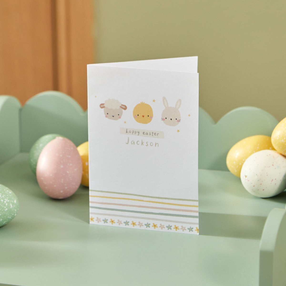 Personalised Hoppy Easter Farm Animals Card