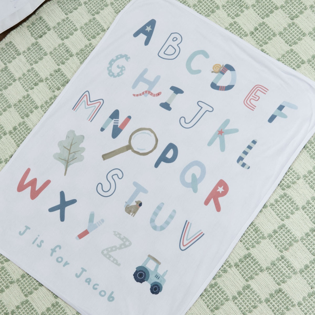 Personalised Hedgerow Hideout Abc Jersey Blanket