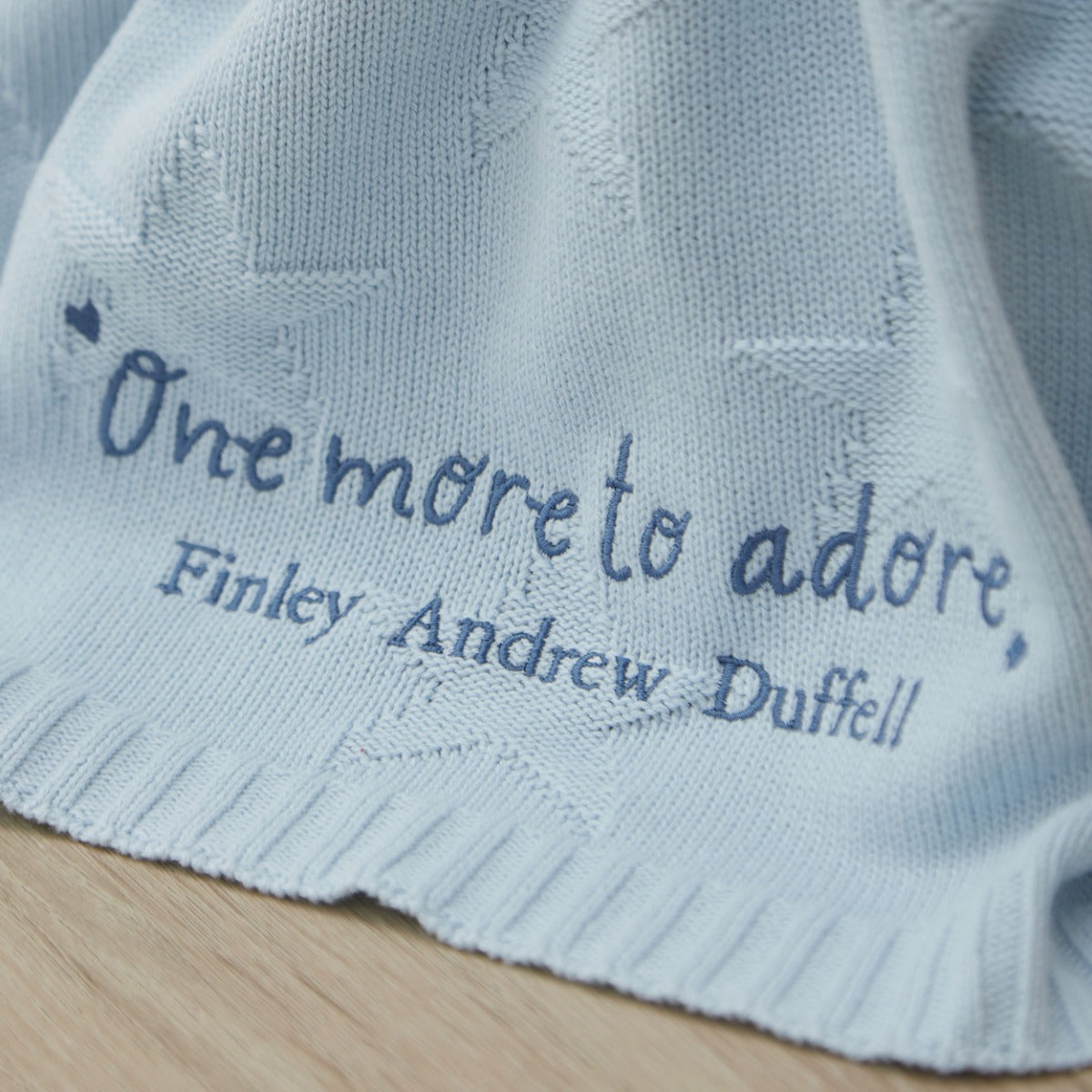 Personalised One More to Adore Light Blue Jacquard Blanket