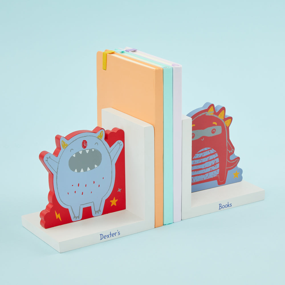 Personalised Little Monster Wooden Bookends
