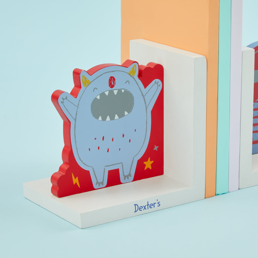 Personalised Little Monster Wooden Bookends Personalisation
