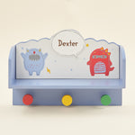 Personalised Little Monster Wooden Shelf with Hooks