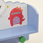 Personalised Little Monster Wooden Shelf with Hooks detail