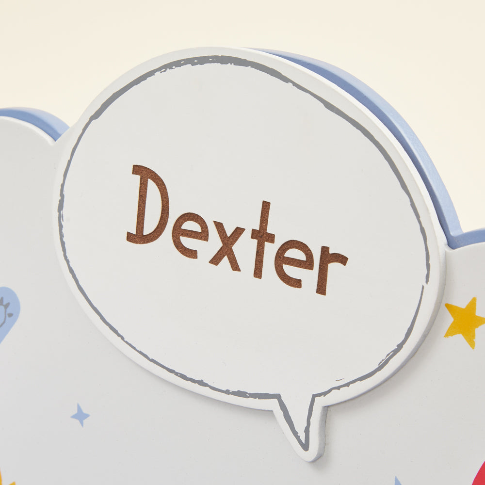 Personalised Little Monster Wooden Shelf with Hooks Personalisation