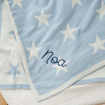 Personalised Light Blue Star Intarsia Baby Blanket