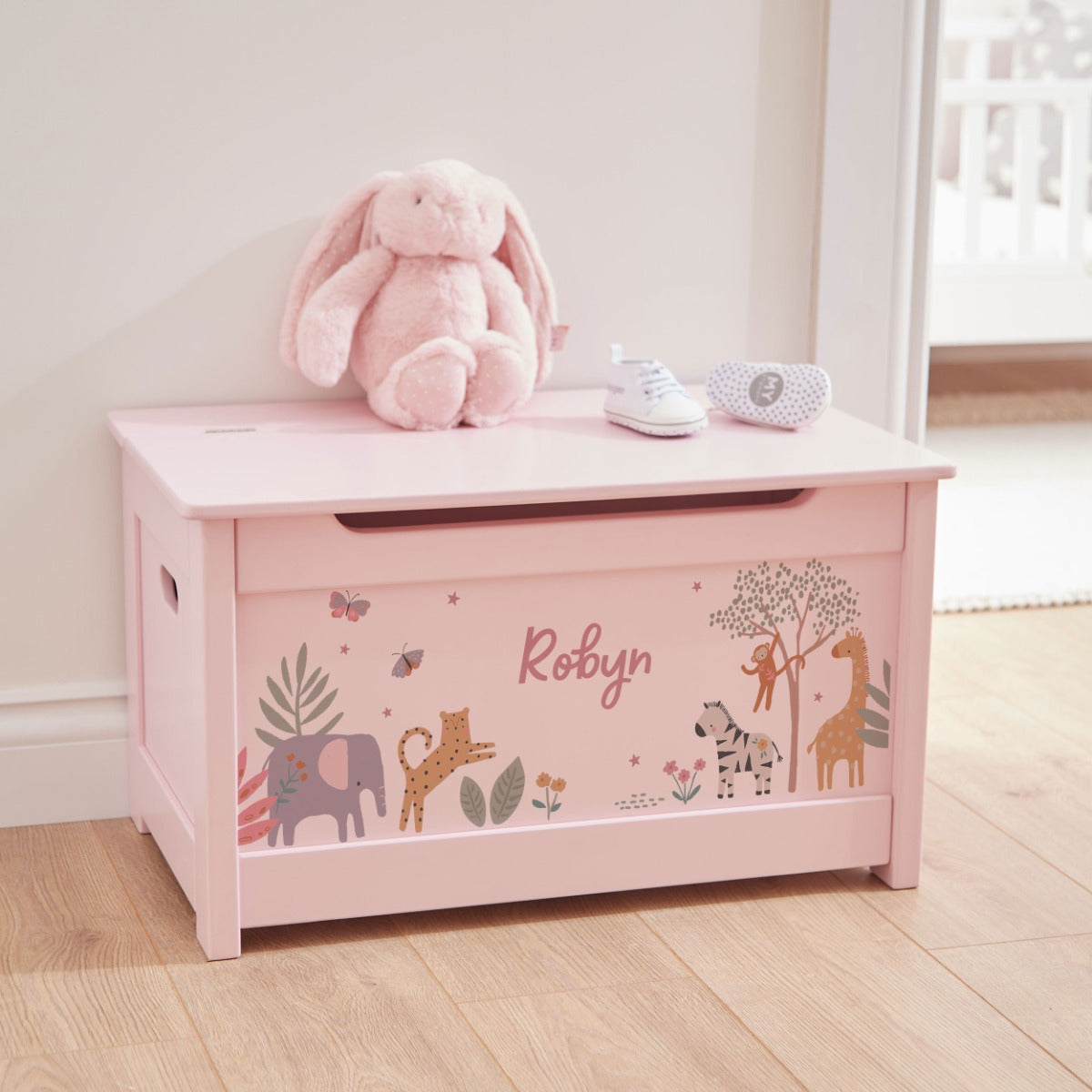 Personalised Pink Safari Toy Box 