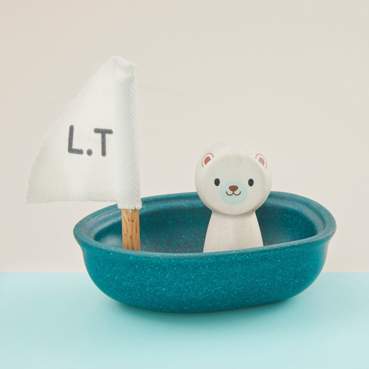 Personalised Plan Toys Polar Bear Sailing Boat Bath Toy