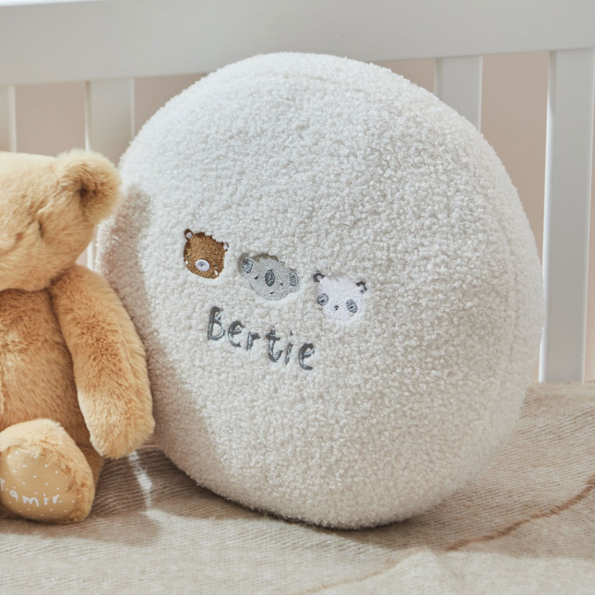 Personalised Bear Face Round Borg Cushion 