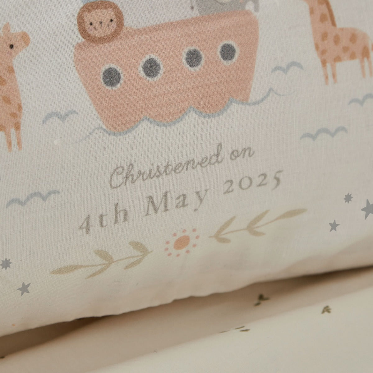 Personalised Noah's Ark Christening Linen Cushion 