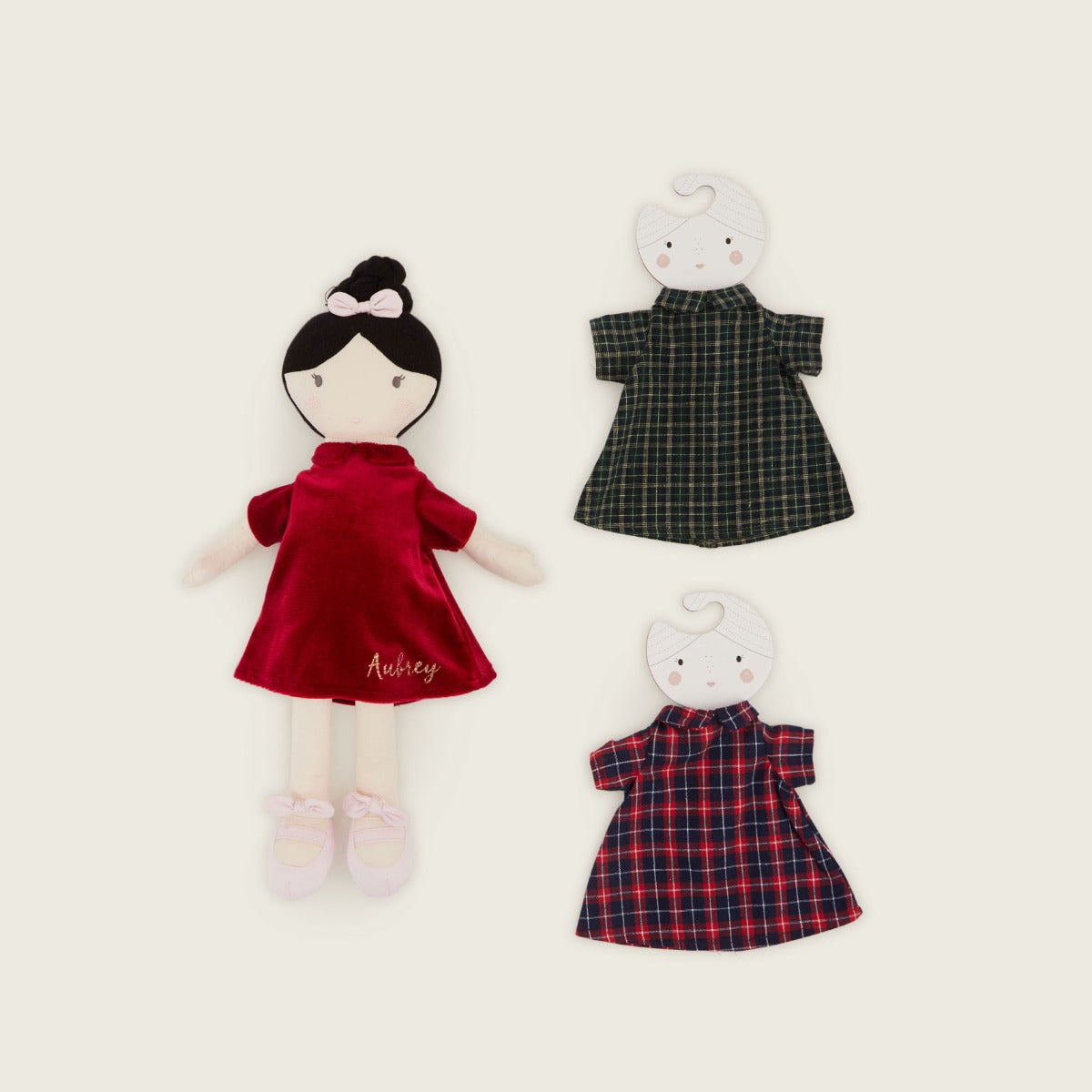 Personalised My 1st Doll Dresses (Red Check, Green Check and Velvet 3 Pack)