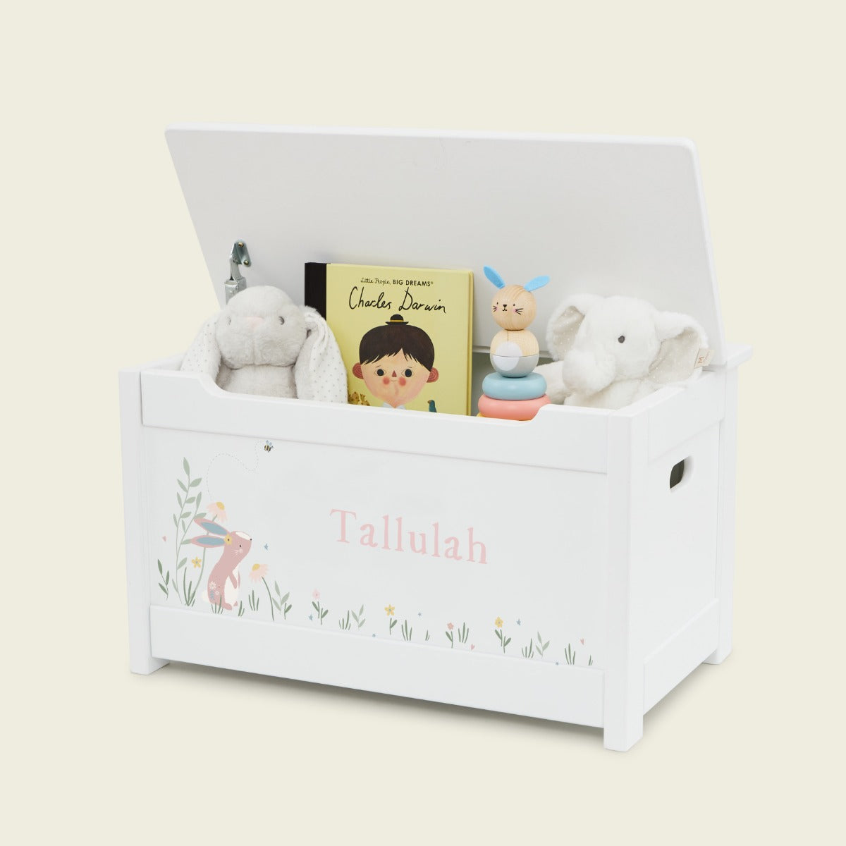 Personalised White Bunny Design Panelled Toy Box FSC®