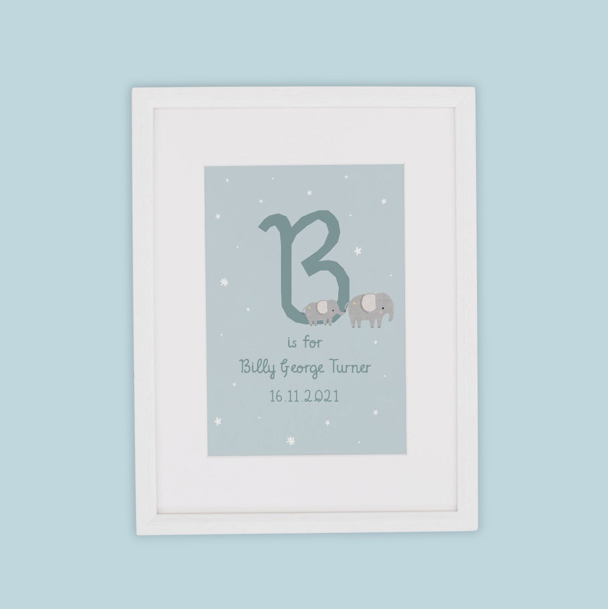 Personalised Blue Elephant Design Wall Art