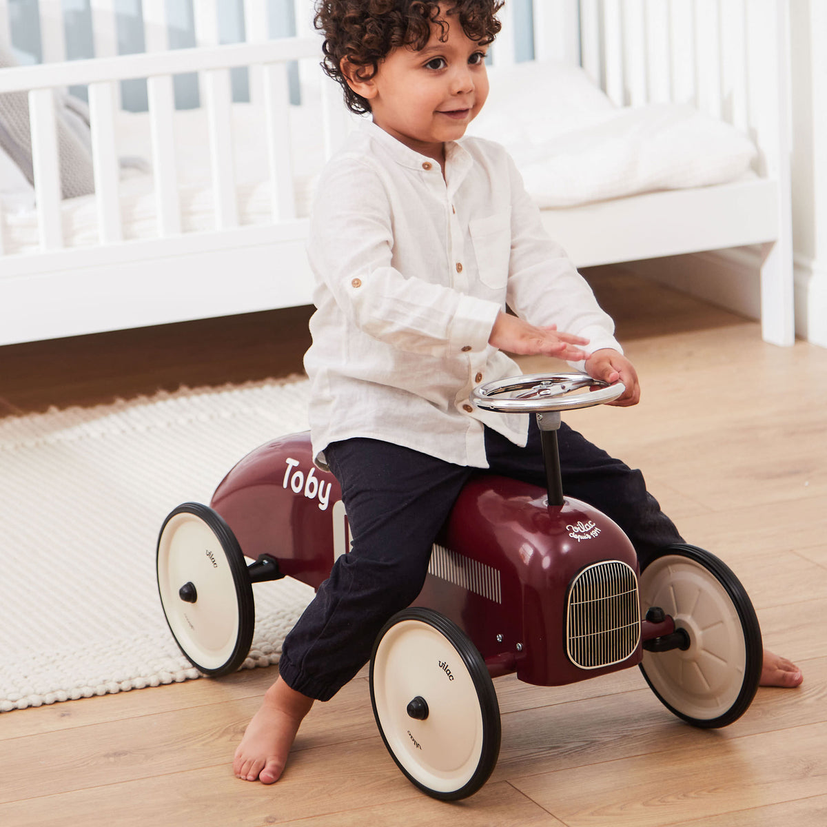 Personalised Burgundy Vilac Racing Ride-on Car