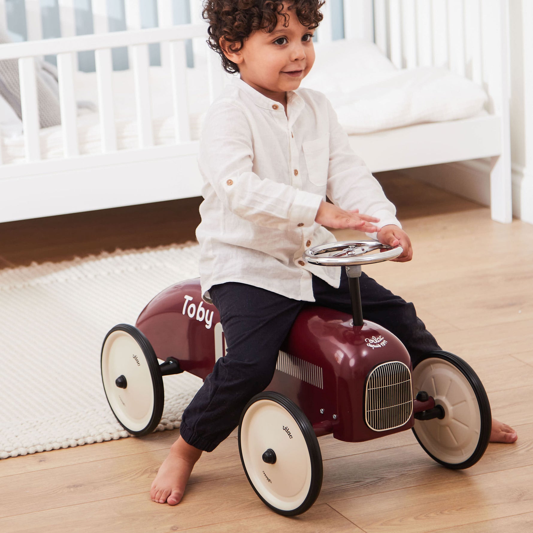 Personalised Burgundy Vilac Racing Ride-on Car