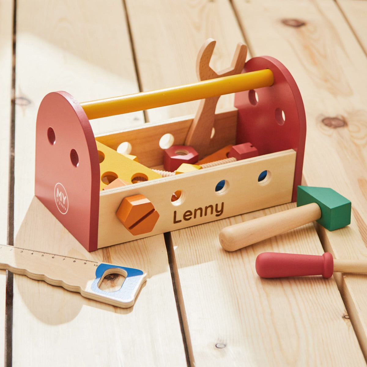 Personalised Colourful Wooden Tool Box Toy