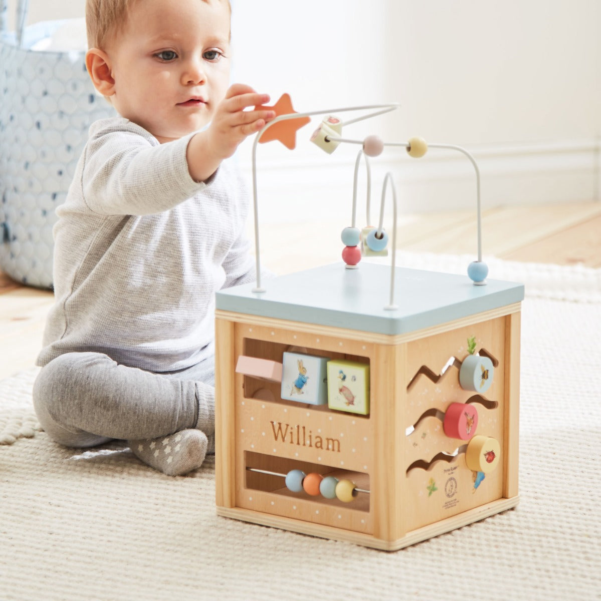 Personalised Peter Rabbit Wooden Activity Cube Toy FSC®