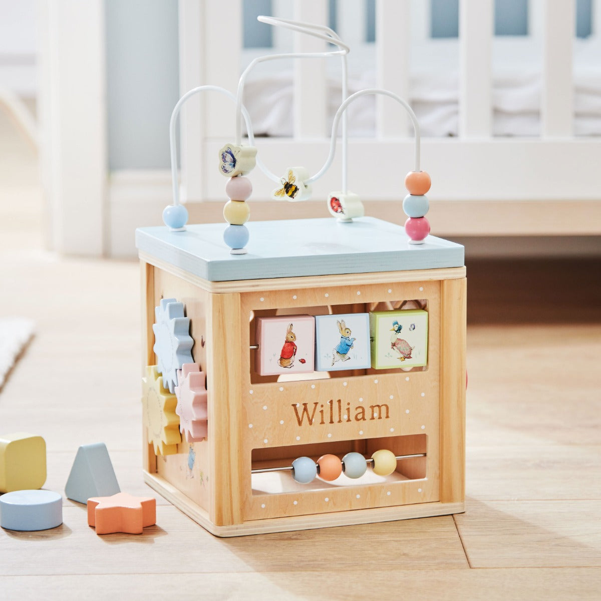 Personalised Peter Rabbit Wooden Activity Cube Toy FSC®